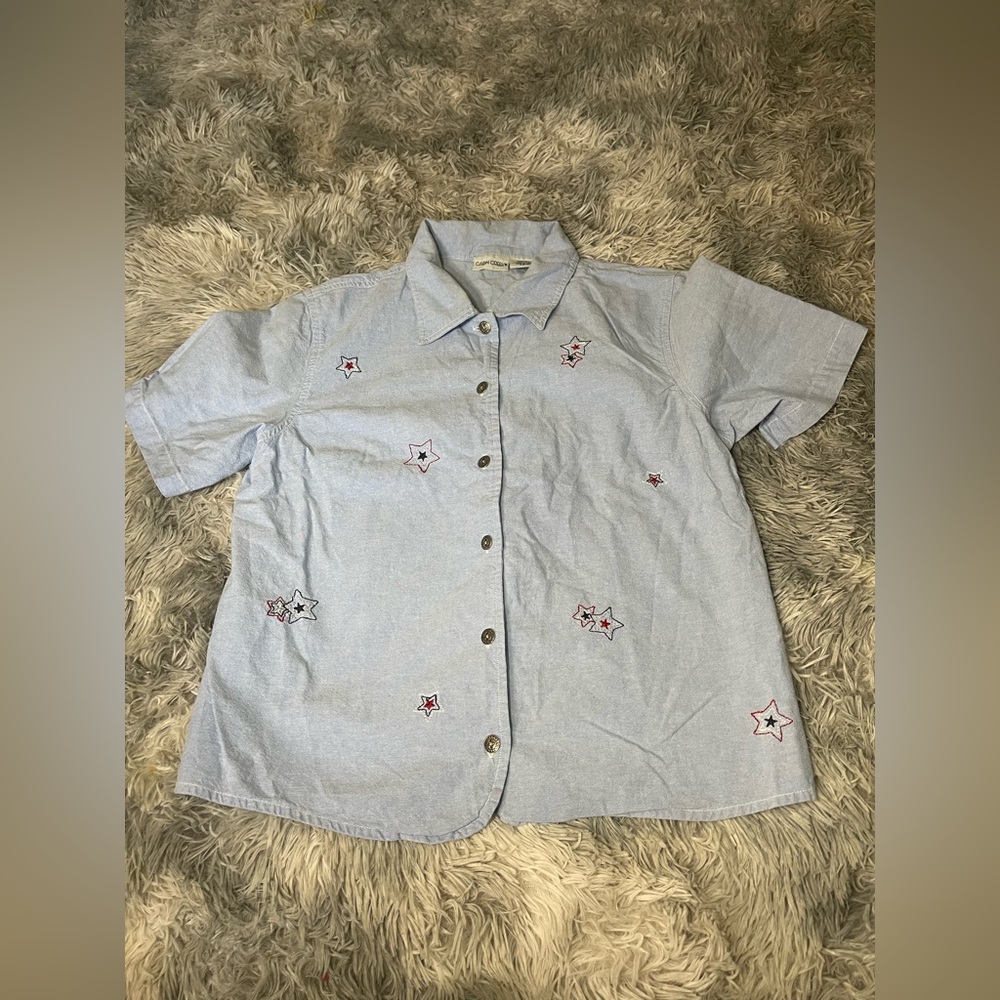 Vintage Cabin Creek Chambray Shirt Women’s Medium Blue Button-Up Embroidered